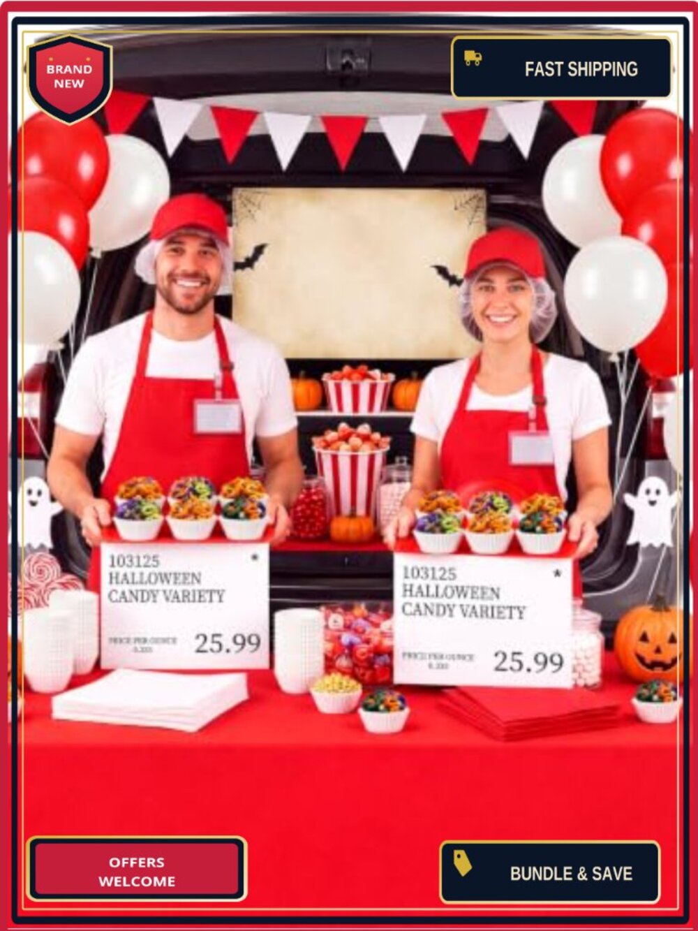 66 Pc Halloween Supermarket Employee Costume Set Adult Couple Aprons